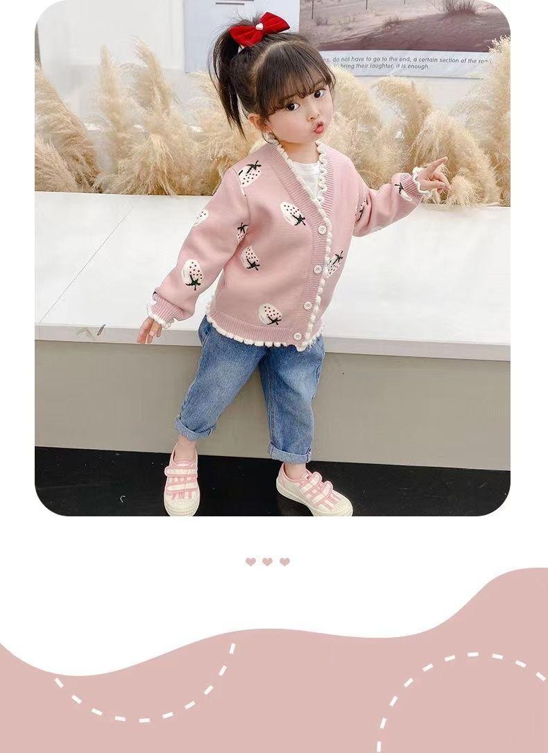 Product Introduction of Girl's Knitted Cardigan 2024 Autumn Clothing New Children Toddler Baby Fashionable Sweater Cardigan Top Coat 2