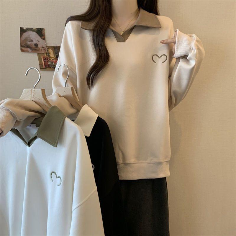 Quần Áo Nữ Ngoại Cỡ Áo Len Cổ Polo Màu Tương Phản, Bộ Sưu Tập Mùa Thu, Thiết Kế Dáng Rộng Và Thường Ngày Thích Hợp Cho Cô Gái Đầy Đặn, Áo Khoác Thường Ngày, Xu Hướng 2024 6