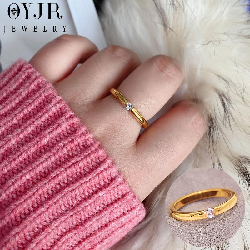  OYJR Nhẫn Thép Titan  Hoa Thời Trang Đính Hôn Women Nữ Nhẫn Không Gỉ Đôi Với Người Yêu 