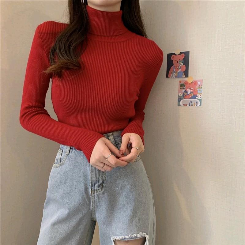 Áo cổ lọ tay dài chất thun len gân tăm phong cách Hàn Quốc 5