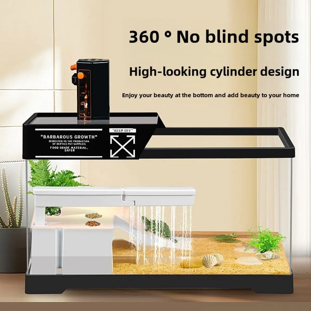 Turtle Jar Household Provided with Balcony Landscape with Lid Tortoise Feeding Special Cylinder Brazilian Turtle Size Feeding Cylinder Ecological Fish Tank