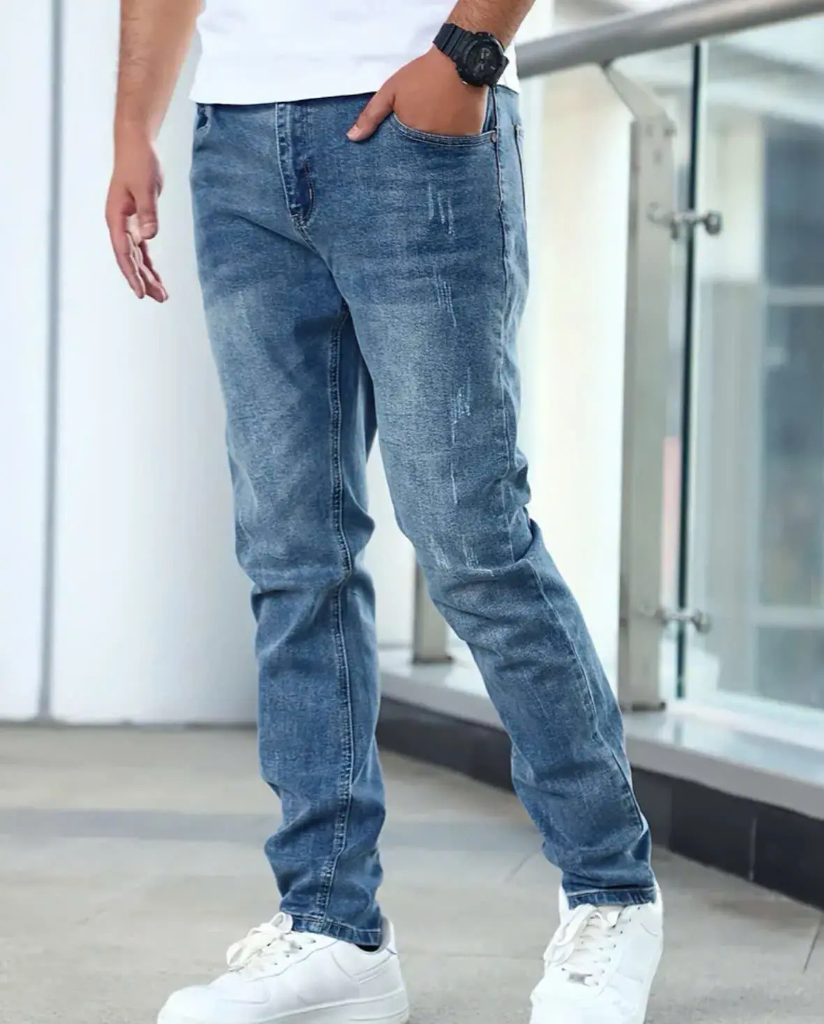 Quần Jean Nam Màu Xanh Nhạt Xước Nhẹ Chất liệu Co Giãn Tốt Form Dáng Chuẩn Size Denim A114-Menswear Pants Có Túi