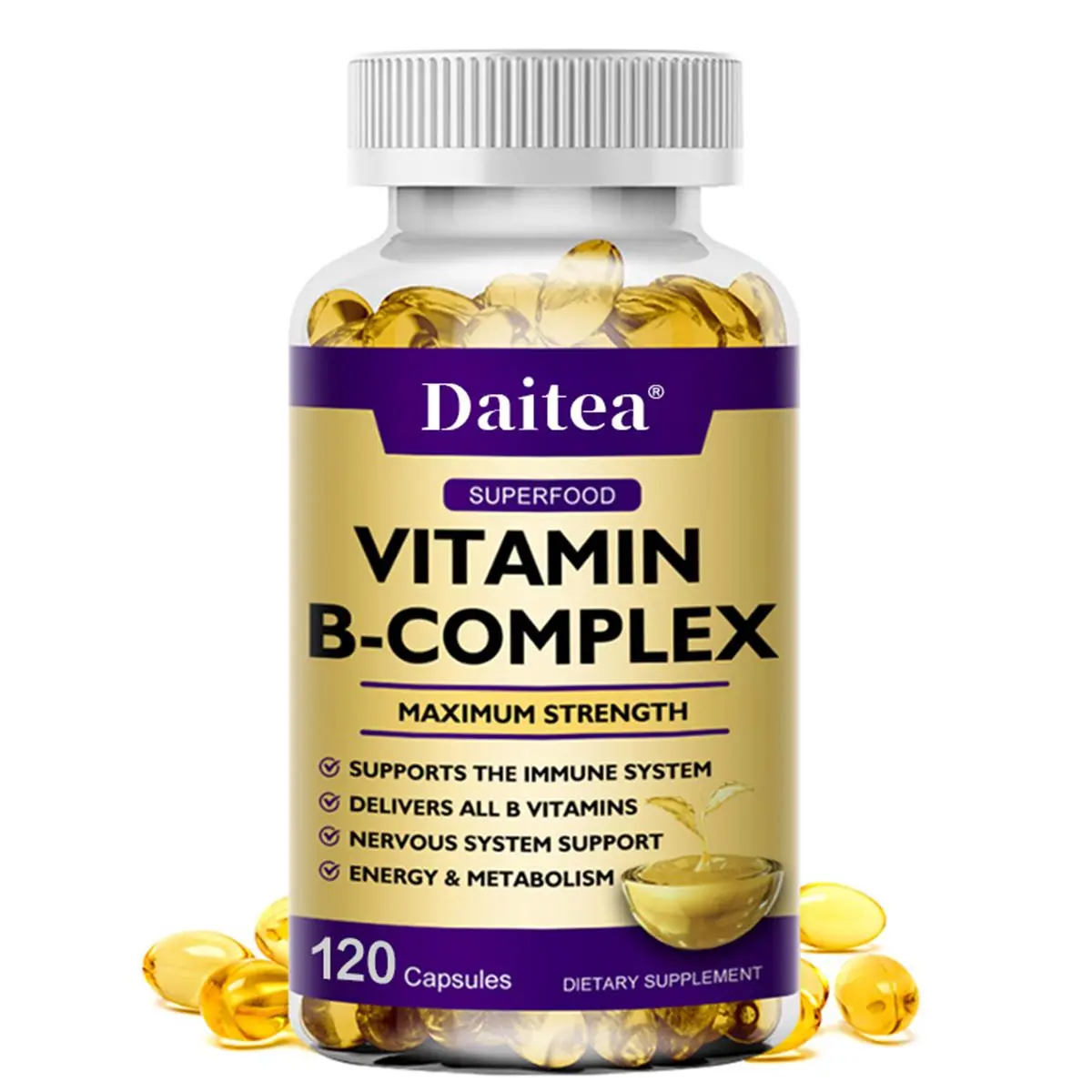 Daitea Vitamin B Complex Natural Organic Capsules Support Metabolism Support Immune System 30 60 120 Capsules