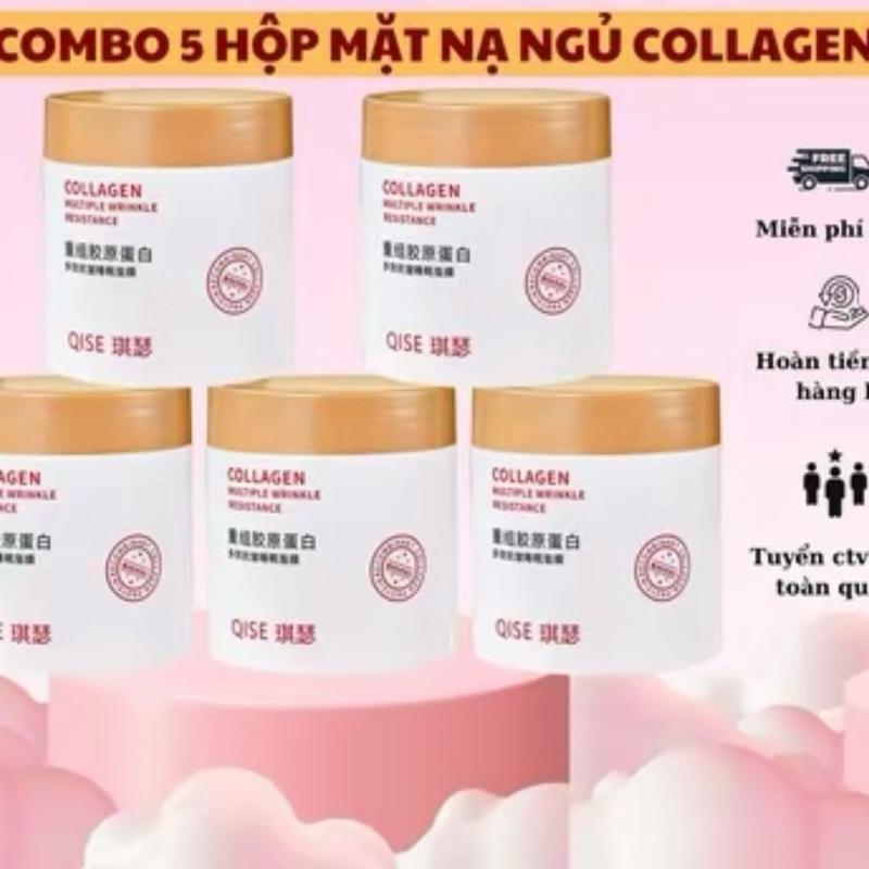 Combo 5 Hộp - Mặt nạ ngủ thuỷ phân collagen QISE tái tổ hợp ba loại dùng một lần vào ban đêm, mặt nạ dưỡng ẩm và làm sáng màu da