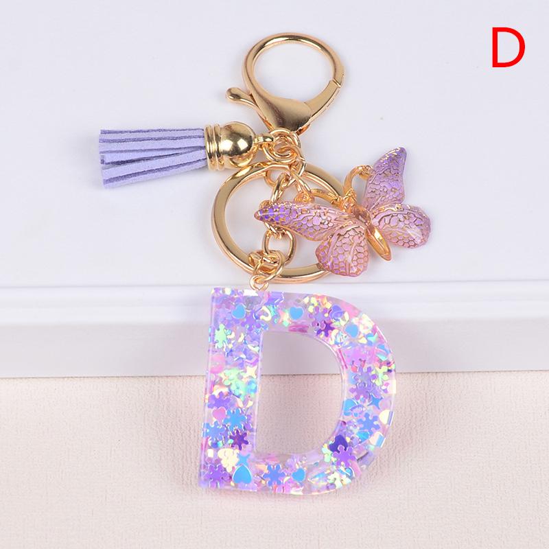 Product Introduction of A-Z Dreamy Sequin Letters Keychain For Women Tassel Butterfly Pendant Keyring  Bags  Car Key Chain 41