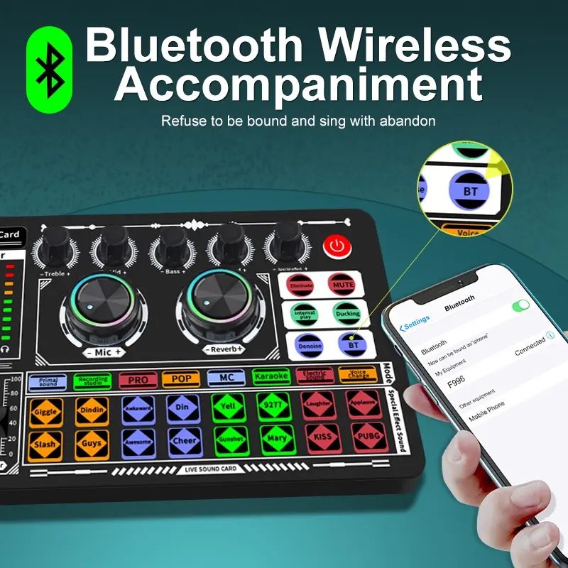 kartu suara f999 lengkap Soundcard F999 Audio USB External Sound Card mic Mixer Bluetooth phone PC 2