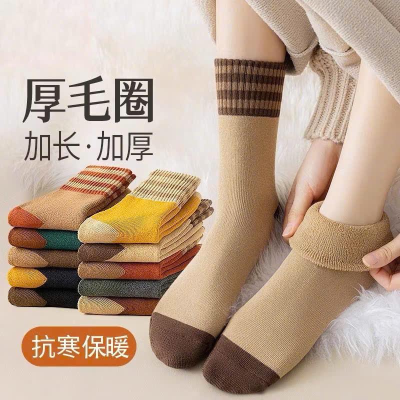  Combo 5 10 Đôi Tất Lót Lông Siêu Giữ Ấm Kẻ  Cổ Điển hàng cao cấp mẫu mới 2025,loại dày dặn,giữ ấm tốt,vớ nữ  Women Kem 