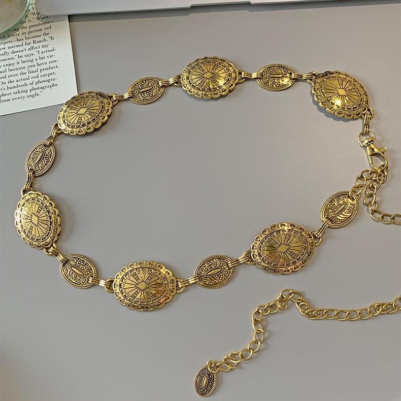 Product Introduction of Vintage waist chain men and women, fashion trends, advanced design, metal belt. 13