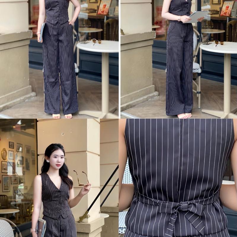 Set bộ quần tây áo ghile nữ sọc đen phong cách sang trọng - Size S - Women, Nhung 4