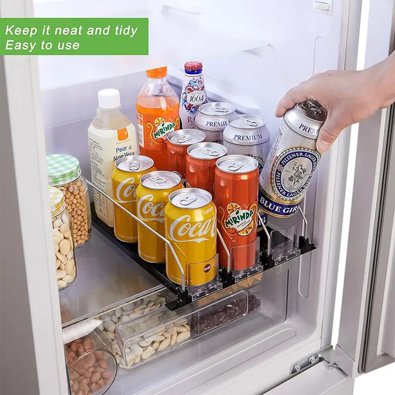 Soda Can Dispenser for Refrigerator, Adjustable Soda Can Storage Rack with Pusher Glide, Home Organizer for Soda, Beer, and Other Beverages 4