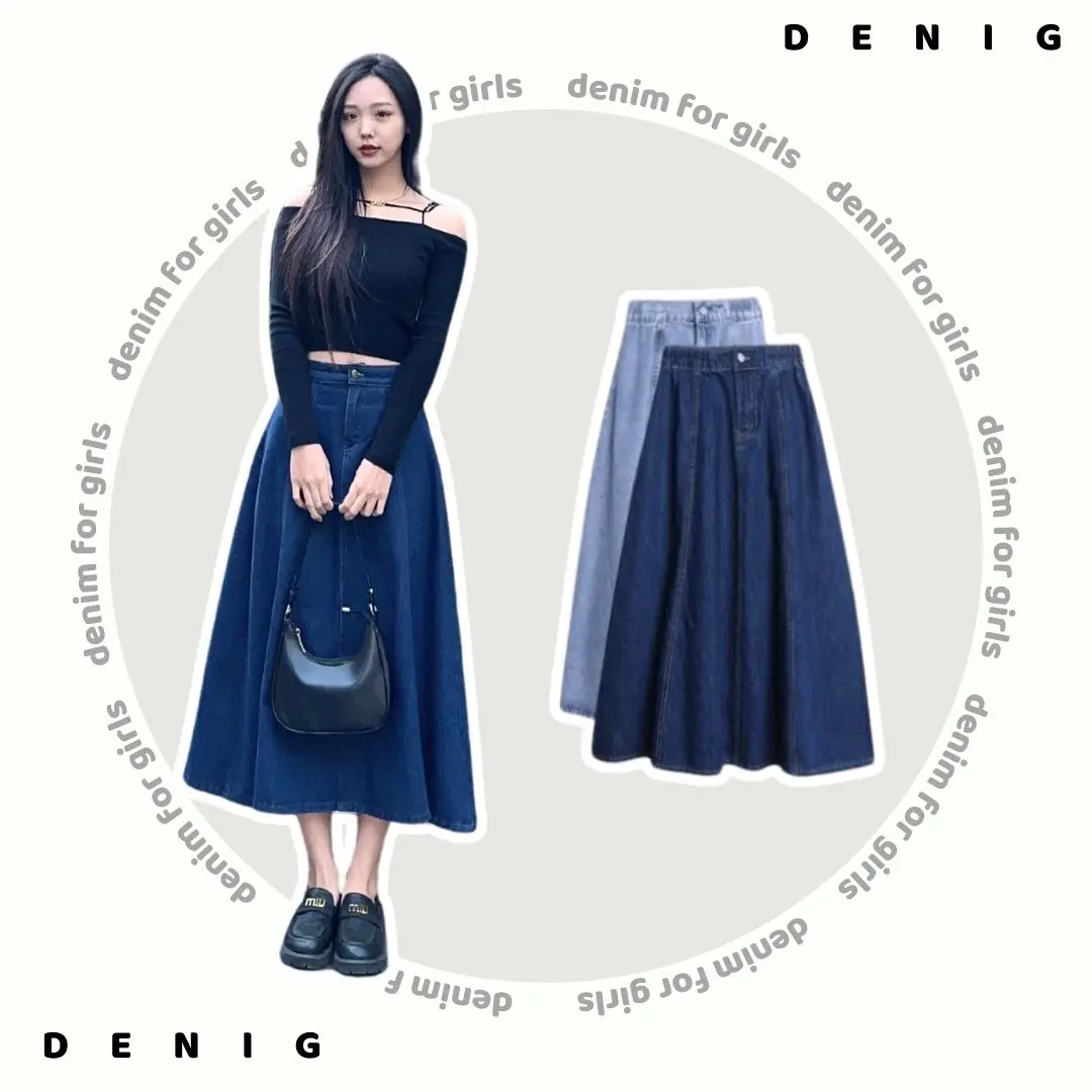 [MUA 3 TẶNG 1 ÁO THUN] Chân váy jean dài cạp cao dáng chữ a DENIG Denim Nữ