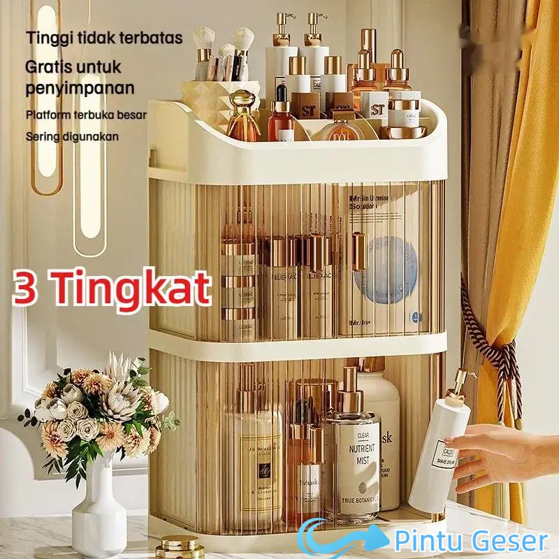 【COD】Rak kosmetik akrilik 3 lapis rak penyimpanan kosmetik berkualitas tinggi rak penyimpanan kosmetik pintu geser rak penyimpanan multifungsi