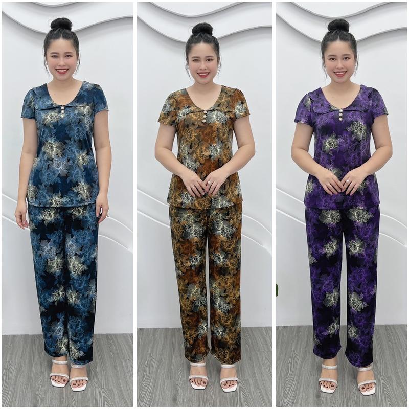 T50 Đồ bộ trung niên, đồ bộ cho mẹ thun aty mỹ dày dặn, mềm mát 50-85kg Top Nữ Women Áo