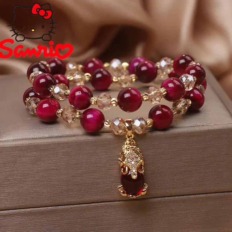 [Sanrio] Double Layer Vanves Stone Tiger-Eye Bracelet Female Money Drawing and Luck Changing Pi Xiu Pendant Bracelets Girlfriends Birthday Gift
