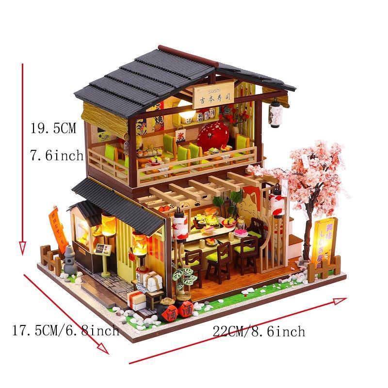 Sakura Sushi Bar Design Assembled Doll House, DIY Building Block Wooden Toy For Kids, Stocking Fillers Gift 1