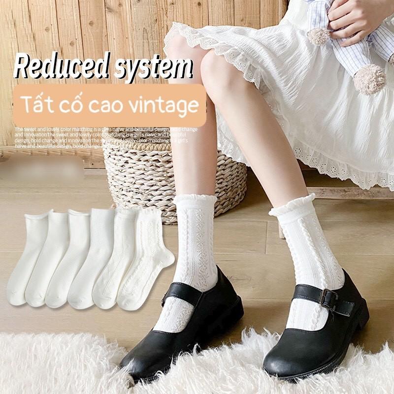Set tất nữ sinh cao cổ Nhật Bản phong cách lolita dễ thương màu trắng