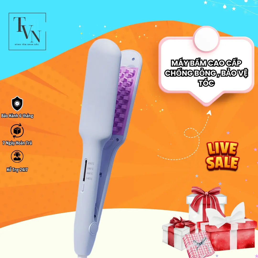 Máy Bấm Dập Phồng Chân Vuông Cao Cấp Bảo Vệ Tóc Top Beauty Vn