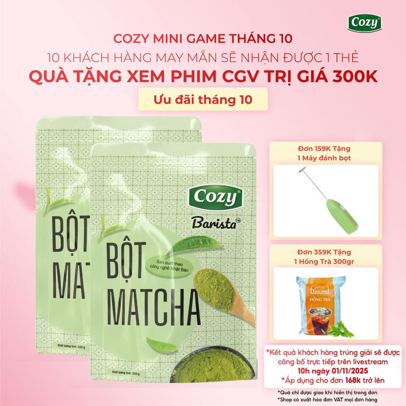 [DEAL ĐỘC QUYỀN] Combo 2 Túi Bột Matcha Cozy Barista, Bột Trà Xanh Pha Matcha Latte Công Nghệ Nghiền Chậm Không Sinh Nhiệt Nhật Bản 200gr