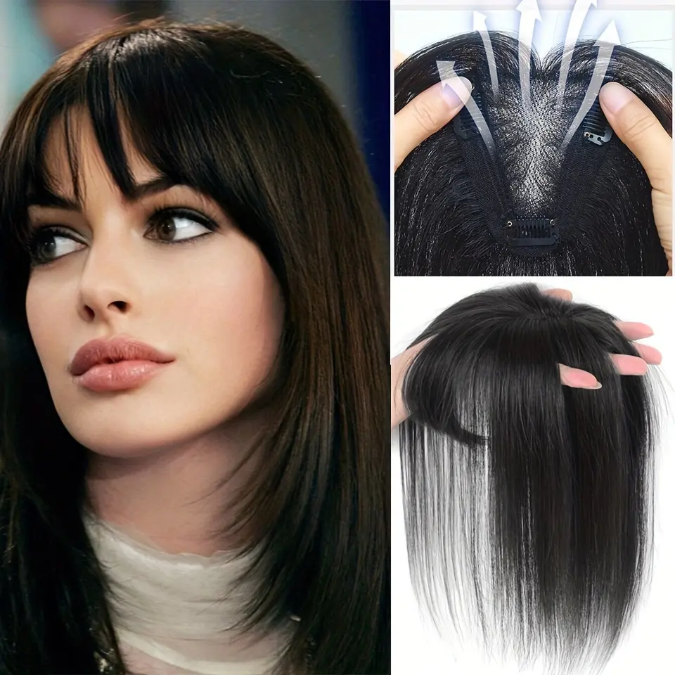 Topper With Hair Bangs Synthetic Hair Clip In Hair Extensions Natural Looking For Daily Use Hair