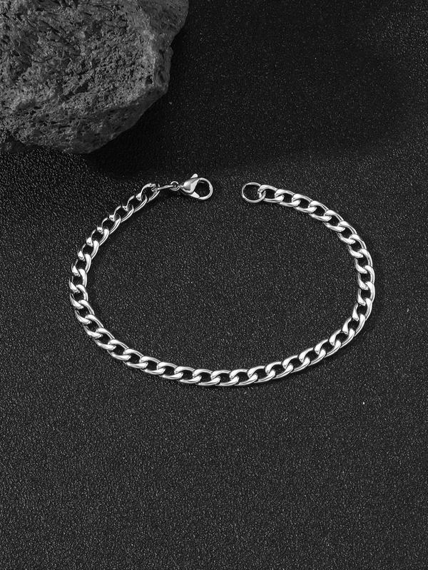 Simple Plain Stainless Steel Link Bracelet, Casual All-match Jewelry for Men's Gift, Female Classic Fashion Accessories for Daily Wear 2