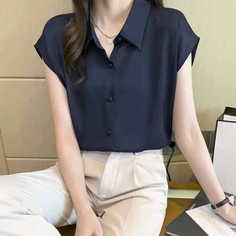 Shirt Women's Design Niche Summer New Temperament Slim Chiffon Short-sleeved Top Professional Shirt Thin