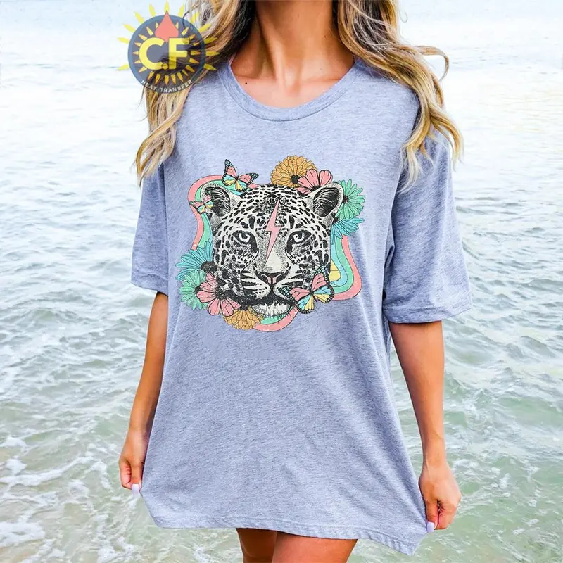 Leopard Themed Heat Transfer Sticker, Flower & Butterfly Pattern Heat Transfer Sticker, DIY Decoration for T-shirt, Bag, Hat 3