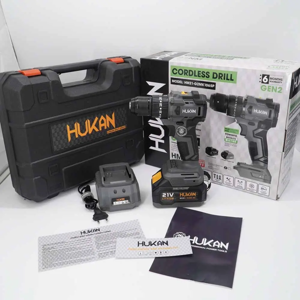 [GEN2] Máy khoan pin đầu kẹp 10mm HUKAN G2MK1065P,3 chức năng,Động cơ không chổi than.