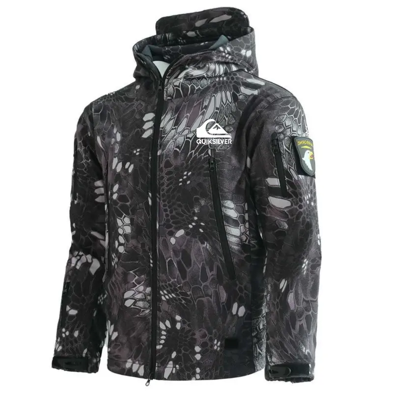 quiksilver Men's outdoor waterproof soft shell hooded military tactical jacket fashionable windproof sunscreen motorcycle sports fashion trend all-match