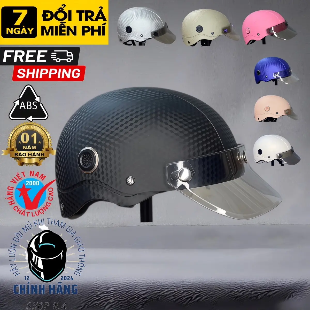 Nón Bảo Hiểm 1/2 Đầu Napoli Sơn Carbon Cao Cấp Freesize Vòng Đầu 52-56 ABS Cao Cấp - helmet mubaohiem nón  sơn  bảo  hiểm helmet non  chinhhang nón  baohiem