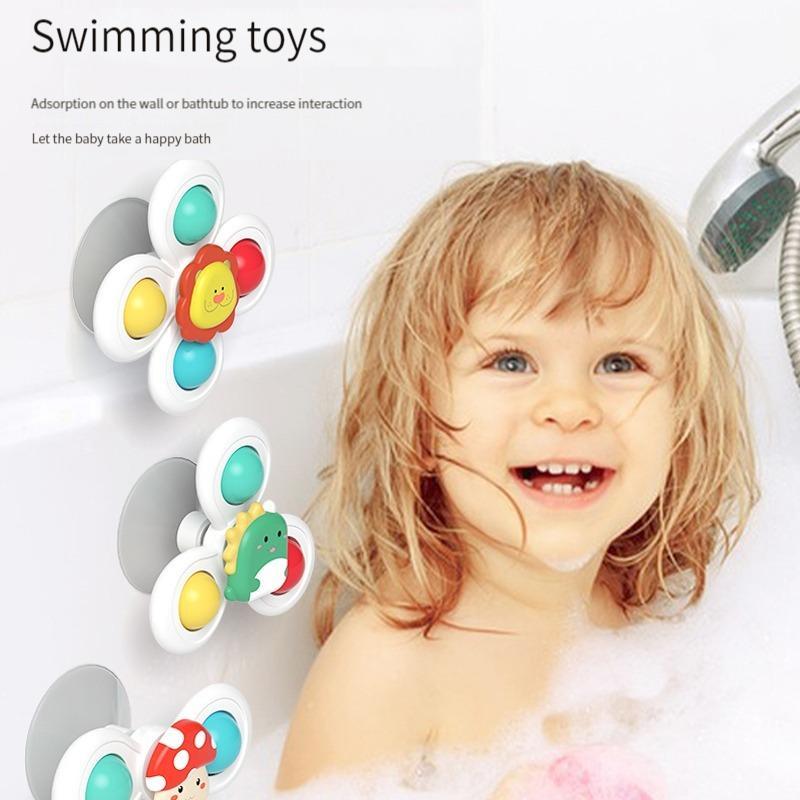 Suction Cup Spinner Toys, 3pcs/set Cartoon Animal Design Spinning Top, Rotating Finger Educational Grasping Toys, Rotating baby Toy with Suction Cup, Baby Toys Infant Toys Toddler Toys 7