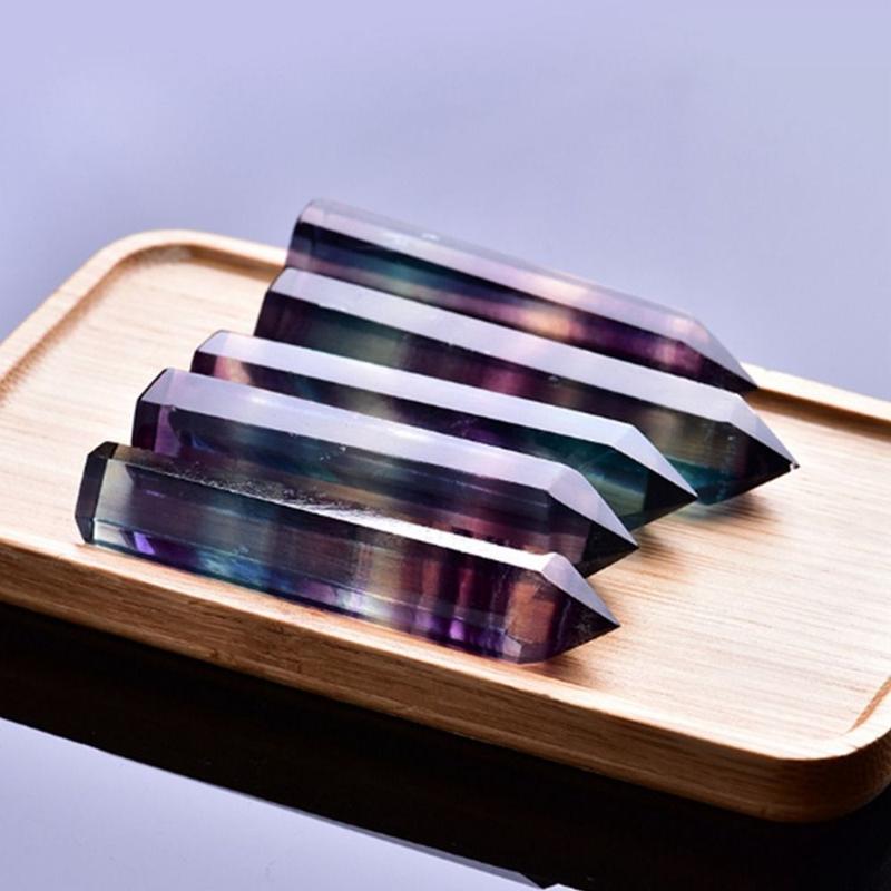 Product Introduction of Creative Energy Natural Colorful Fluorite Hexagonal Column Single-Pointed Hexagonal Single Pointed Geometry Shape Raw Ornaments Crafts 10