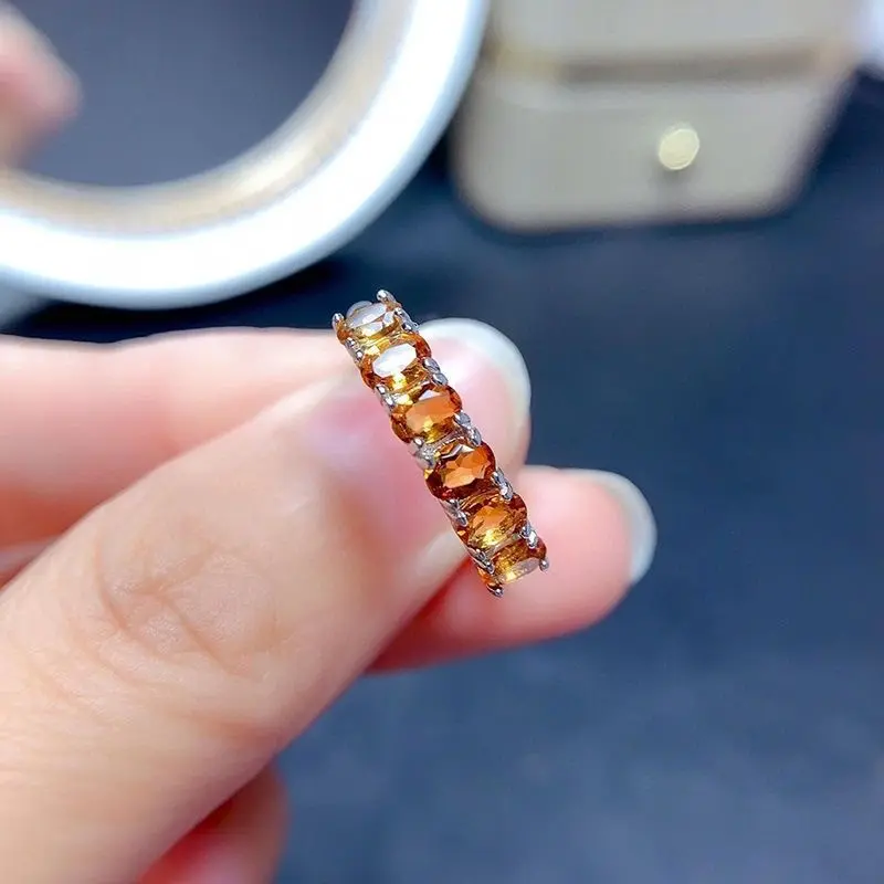 Nhẫn Citrine Wangfu May Mắn Brazil, Thiết Kế Tinh Tế Đơn Giản, Dát Nhiều Hạt, Nhẫn Có Thể Xếp Chồng, Bạc 925, Nhẫn Mở, Giả Tự Nhiên 4