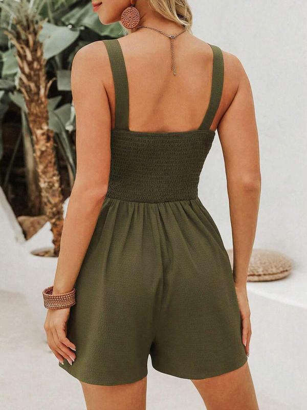 Women's Solid Color / Stripes Print Cut Out  Romper, Casual Fashion Romper for Summer, Women's Clothes for Beach Holiday 1