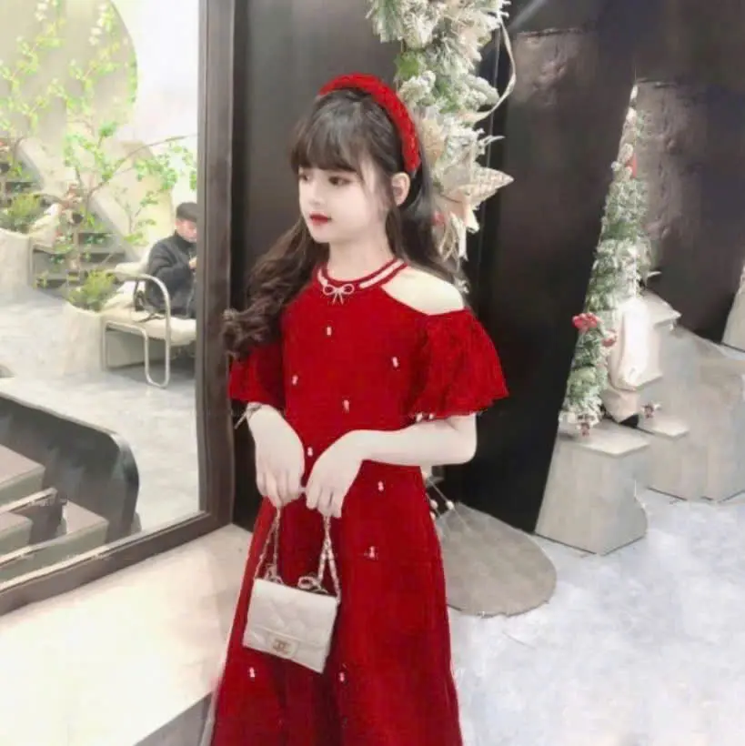 SIÊU RẺ- QUẦN ÁO TRẺ EM- SET ÁO DÀI HỞ VAI TAY TRỄ( KÈM CÀI TÓC)