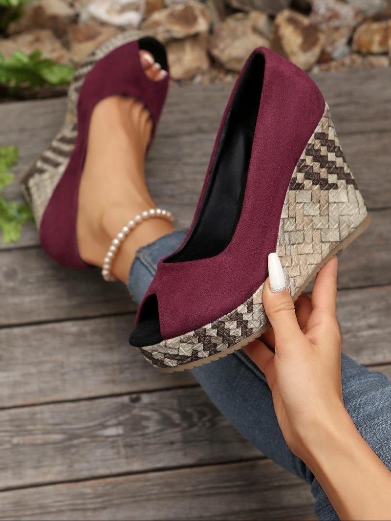 Product Introduction of Women's Fashionable Plain Color Wedge Sandals, Casual Comfortable Platform Sandals for Beach Vacation, Female All-match Round Toe Sandals for Daily Wear, Heels 7