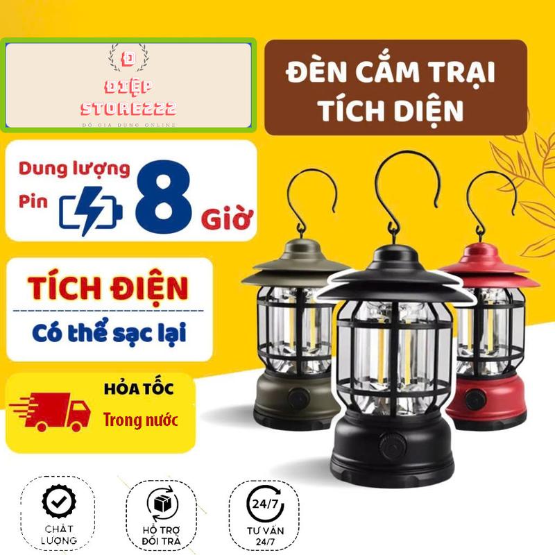 Đèn bão măng sông tích điện cắm trai tiện lợi, đèn decor tring trí, đi dã ngoại, chống nước, sạc được nhiều lần, an toàn sử dụng Camping