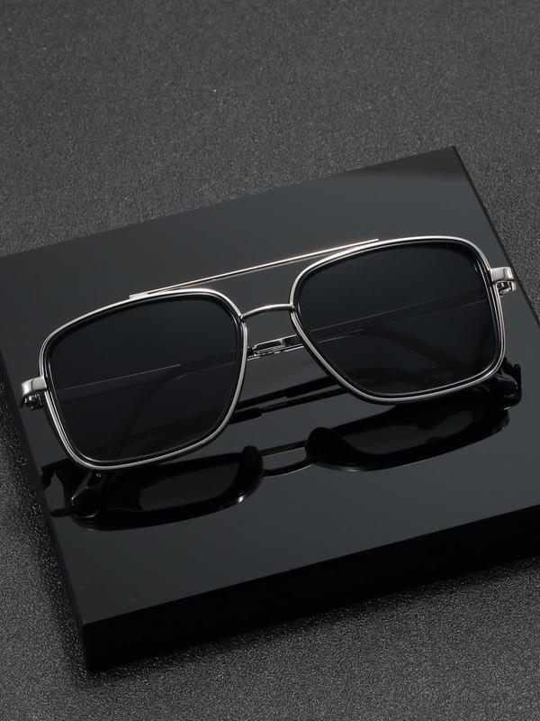 Men's 1 Pair Simple Sunglasses For Everyday Use, Summer Square Frame Double Beam Fashion Sunglasses, Modern Travel Accessories 8