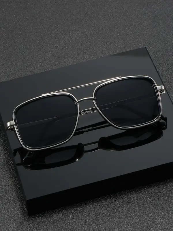 Men's 1 Pair Simple Sunglasses For Everyday Use, Summer Square Frame Double Beam Fashion Sunglasses, Modern Travel Accessories 8