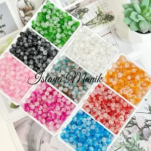 Manik Mote Bulat Batu Pecah Akrilik 8mm Bahan Kerajinan DIY