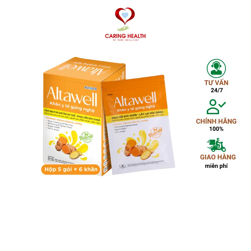 Khăn y tế gừng nghệ Altawell - Làm sạch & giữ ẩm cho mẹ sau sinh - Hộp 30 khăn 0