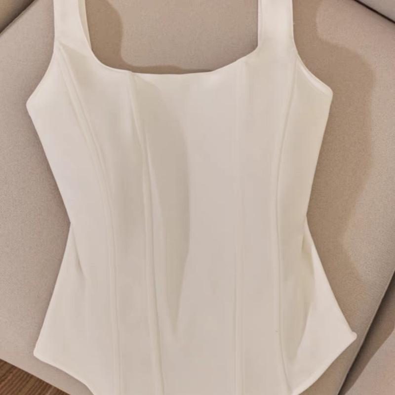 Áo croset dáng dài cổ vuông có gọng có màu Đen Trắng