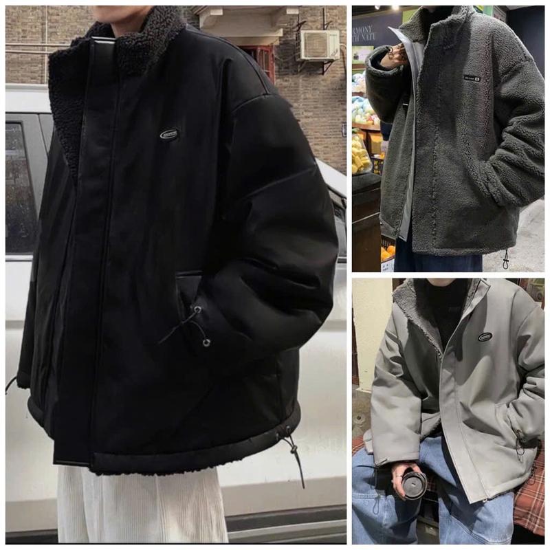 Áo khoác nam nữ lót lông cừu cao cấp -  Áo khoác phao nam 3 lớp mặc được cả 2 mặt cực đẹp chịu rét đại Hàn form rộng JURLEY