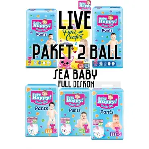 PAKET 2 BALL Baby Happy Pants S38+2,M32,L28,XL26,XXL24 Popok Bayi Celana Diapers Laki laki Perempuan SEA BABY SHOP