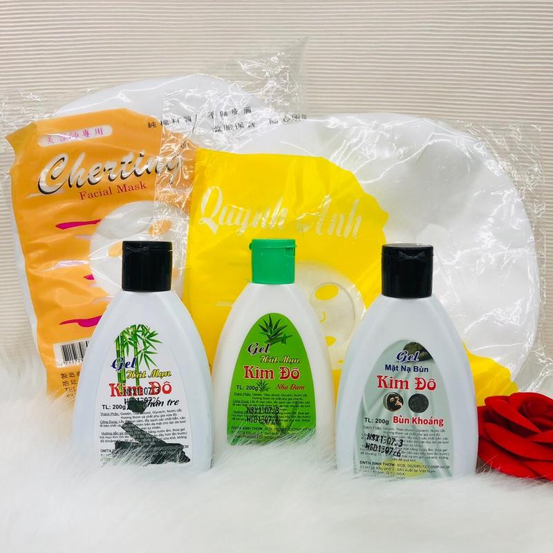 Combo Gel Lột Mụn và Mặt Nạ 25 miếng Nha Đam Than Tre Bùn Khoáng Kim Đỏ 200g Skincare Làm Đẹp Da