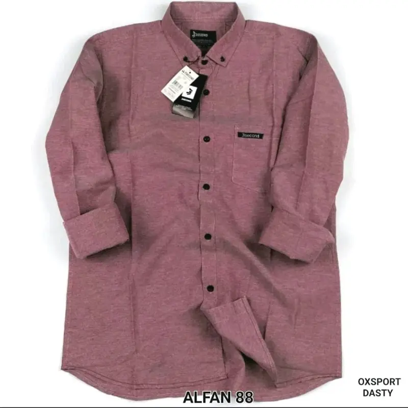Kemeja Pria Polos Dusty Lengan Panjang Warna Lavender Katun Oxford 0