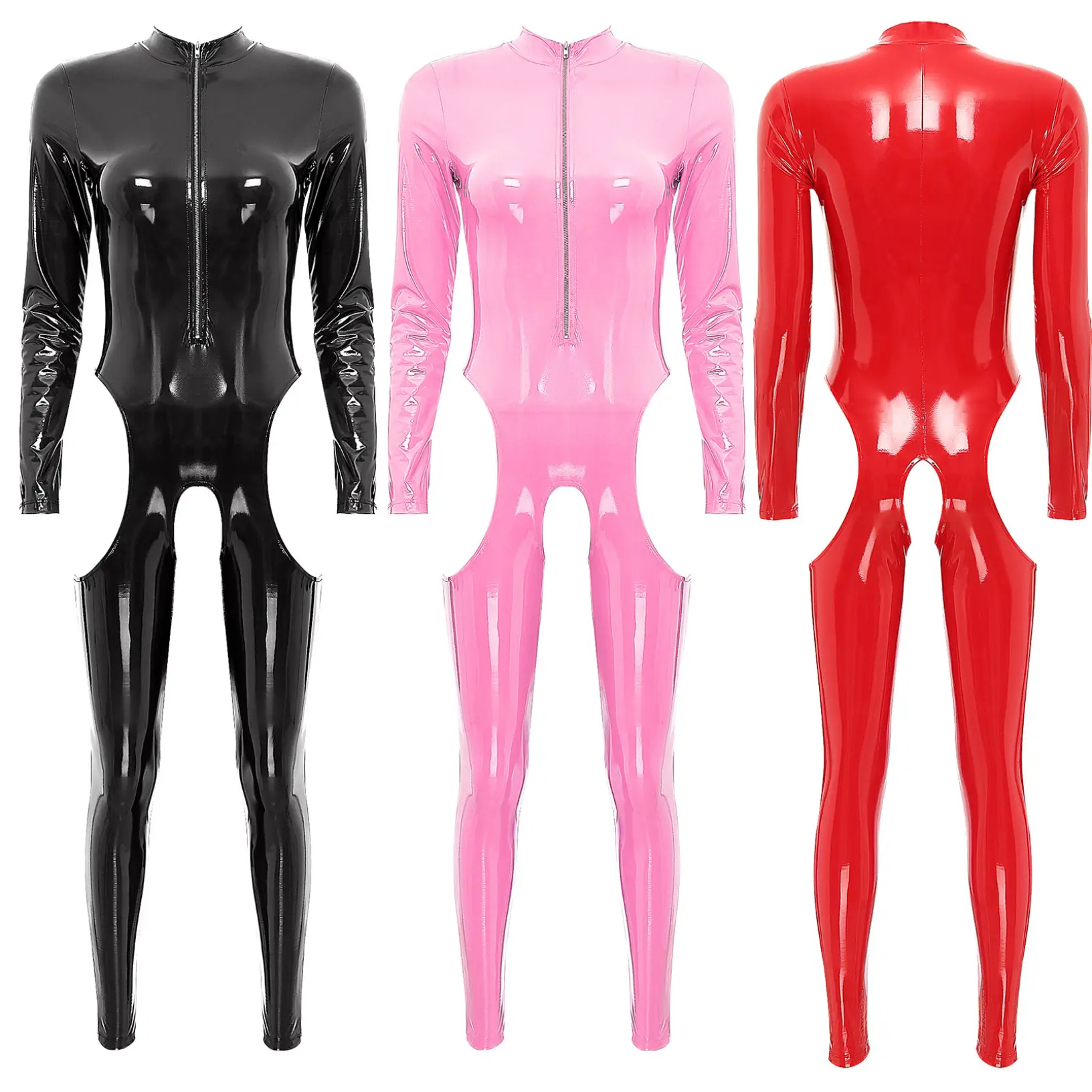 Bodysuit Catsuit Da Bóng, Dành Cho Nữ, Cổ Lọ, Nhung Cao Su khoét Áo Jumpsuit Quần, Thích Hợp Cho Trang Phục Đi Club, Yeahdor