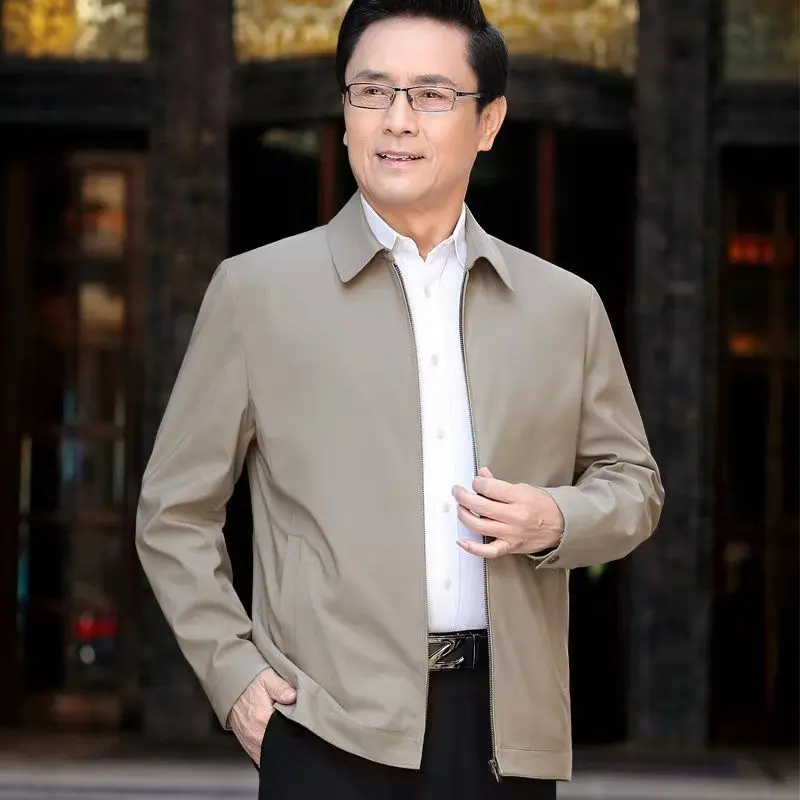 Áo Khoác Thường Ngày Cho Nam Trung Người Già Và Cao Tuổi, Nhiều Lựa Chọn HTK, Áo Khoác Có Ve Áo Mùa Xuân Và Mùa Thu, Dáng Rộng Vừa Vặn, Áo Trên