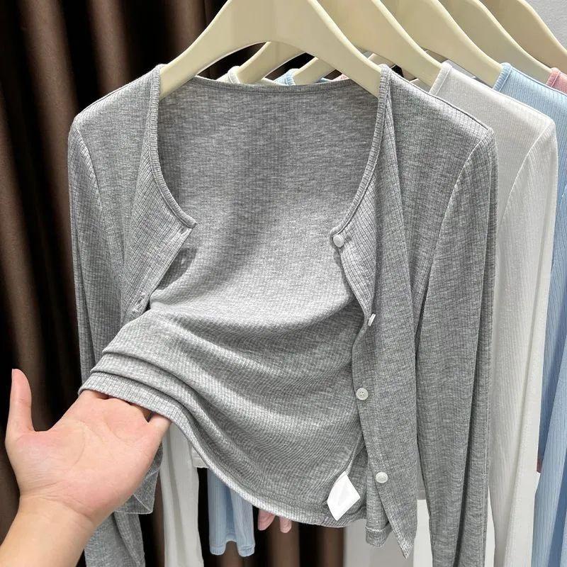 Product Introduction of Tiktok recommendation gray yarn cardigan, thin coat, sunscreen blouse, scarf, women's new office air conditioning shirt, suitable for summer, can be worn outside 6