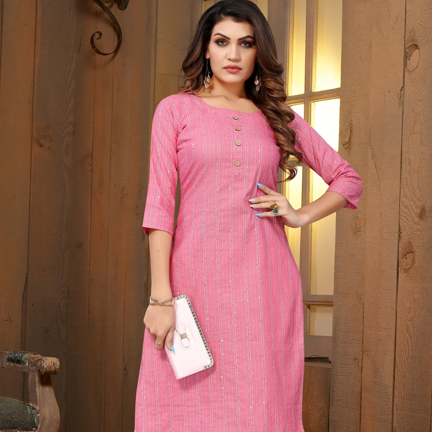 Women's Plus Size Cotton  Kurti With Sequence And Thread Work Casual Dresses