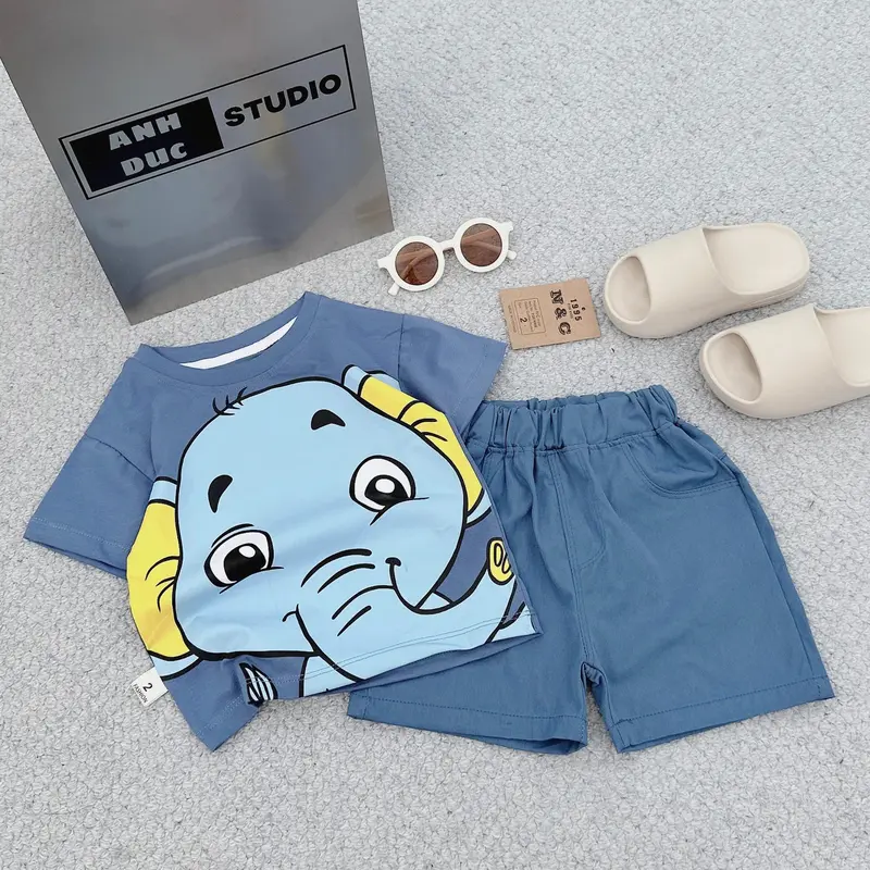 7-30kg  Set Bộ Quần Áo Cotton In Hình Chú Voi 2 Màu Cho Bé 1